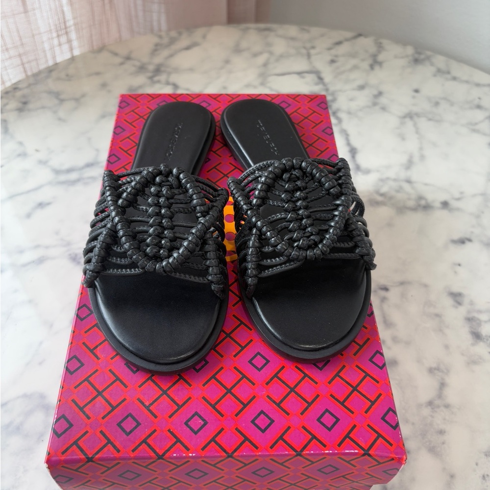 Black Beaded Slide Sandals
